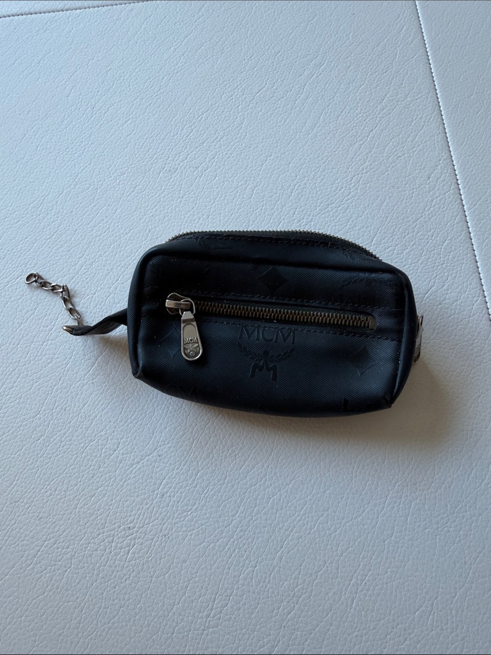 MCM Black Leather Mini Toiletry Pouch with Chain